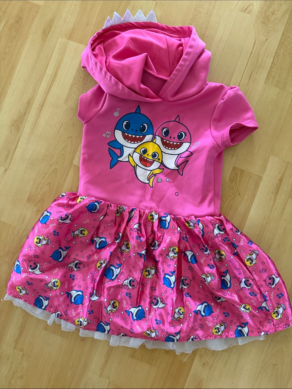 Girls' Pink Baby Shark Hooded Casual Dress